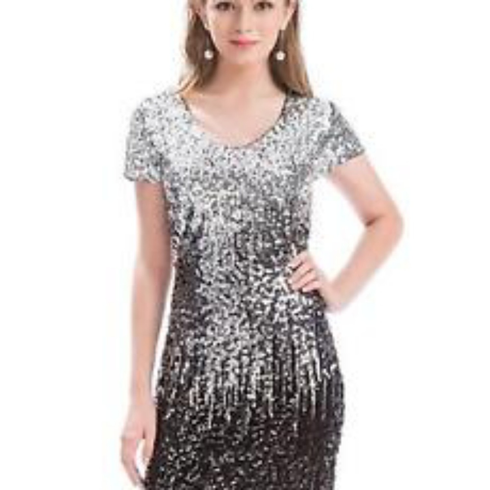 Maner black & silver sequin short sleeve dress